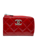 Chanel CC Logo Quilted L-shaped Zipper Coin Purse Red Patent Leather