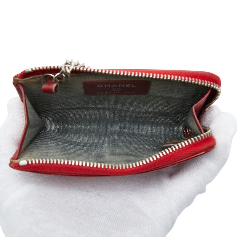 Chanel CC Logo Quilted L-shaped Zipper Coin Purse Red Patent Leather — view 7