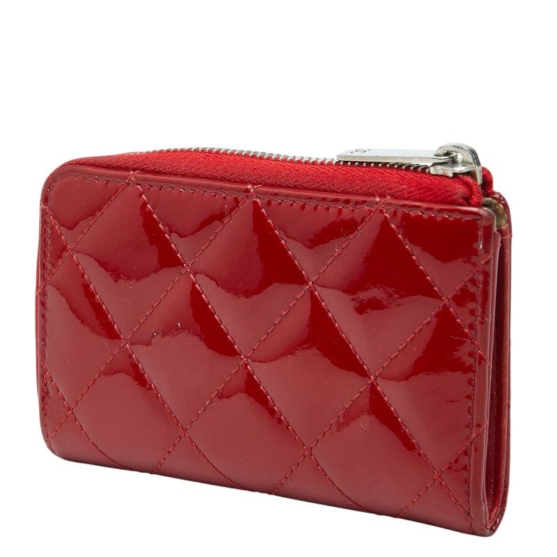 Chanel CC Logo Quilted L-shaped Zipper Coin Purse Red Patent Leather — view 2