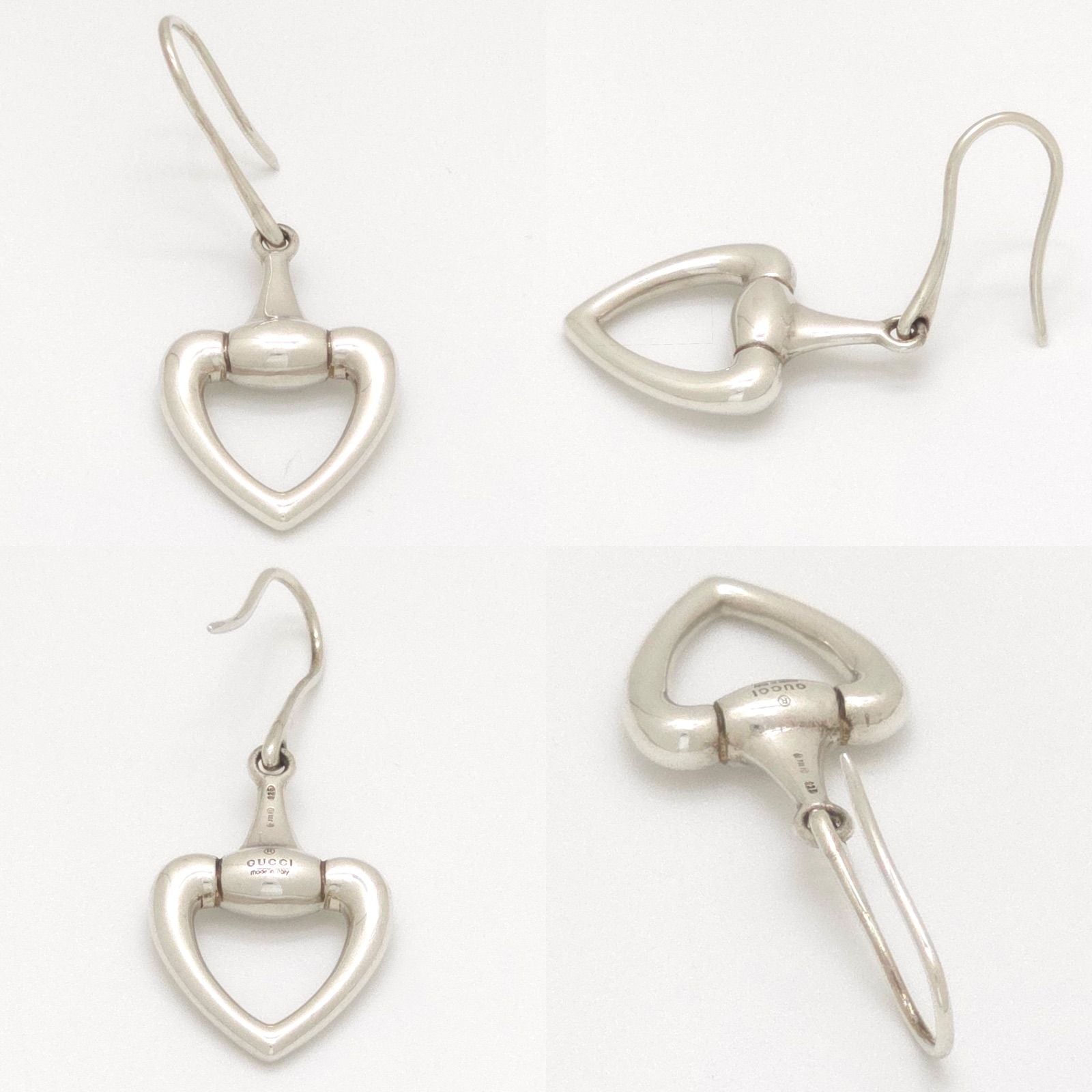 Gucci Horsebit Heart Earrings Drop Hook Sterling Silver — view 3