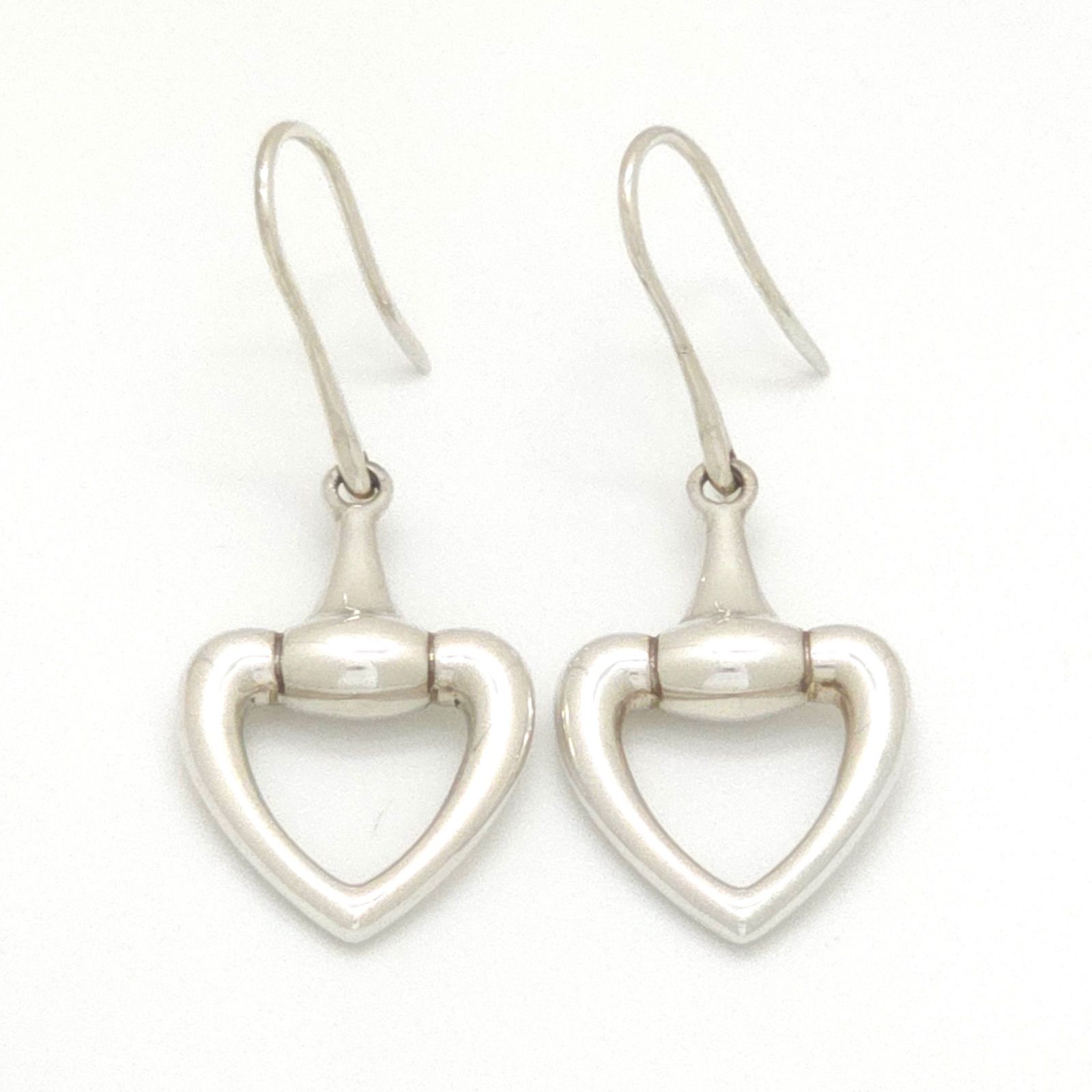 Gucci Horsebit Heart Earrings Drop Hook Sterling Silver — view 6