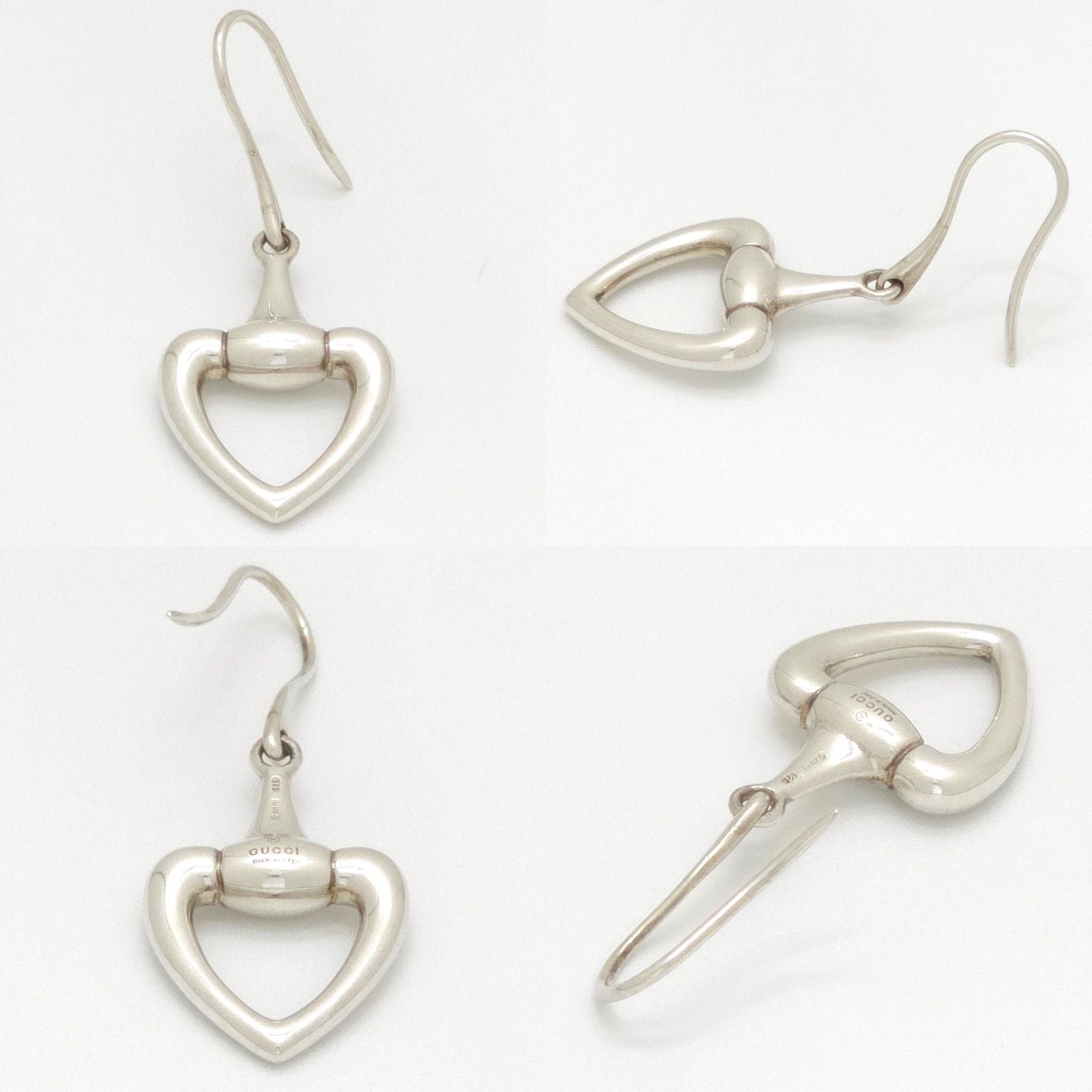 Gucci Horsebit Heart Earrings Drop Hook Sterling Silver — view 4