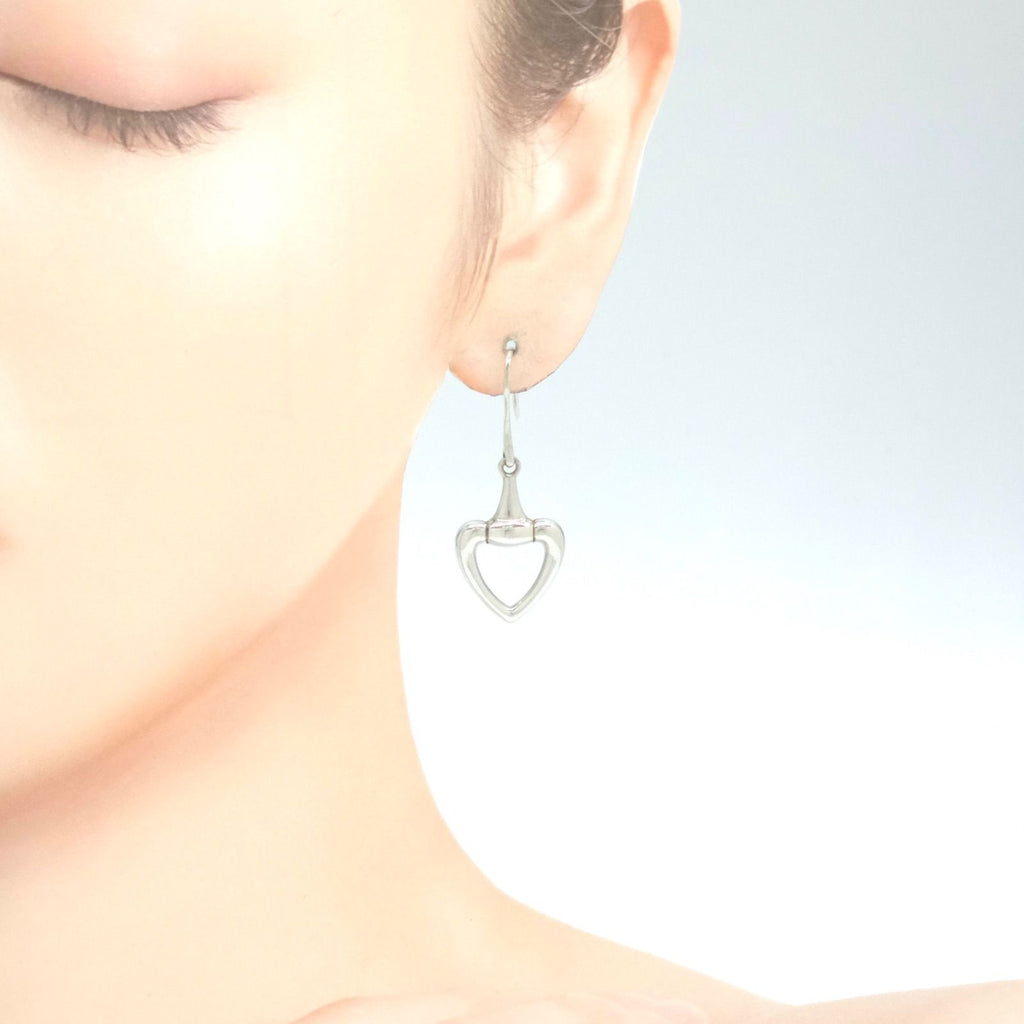 Gucci Horsebit Heart Earrings Drop Hook Sterling Silver