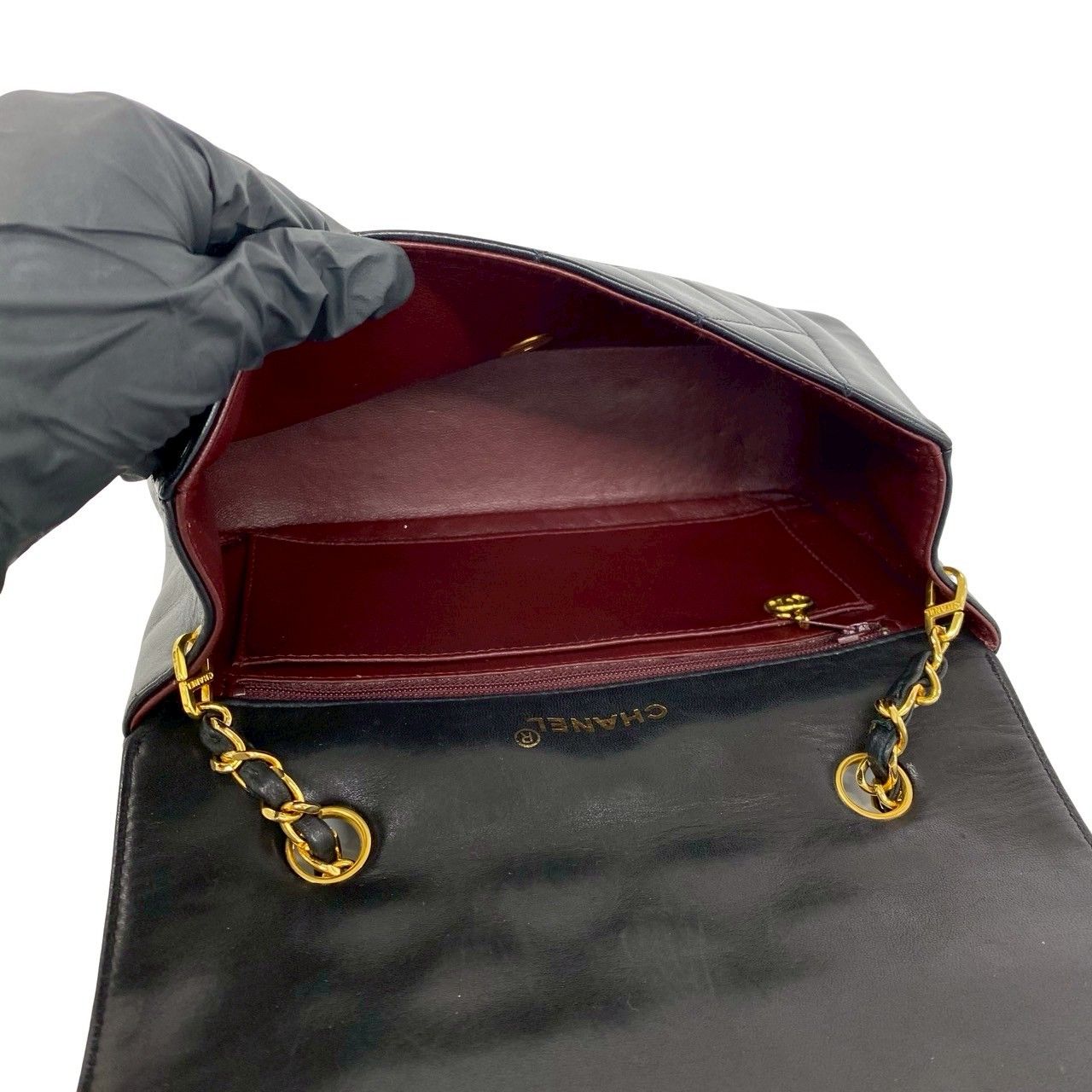 Chanel Card Diana CC Logo Lambskin Chain Shoulder Bag Black — view 9