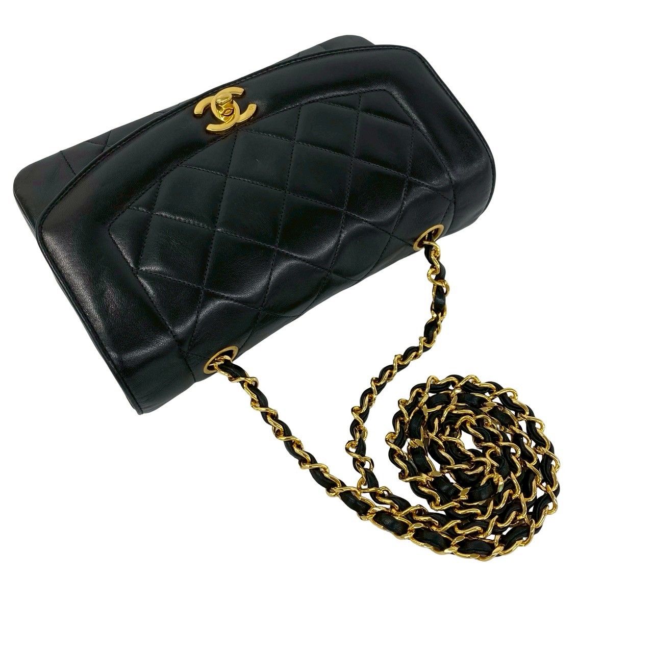 Chanel Card Diana CC Logo Lambskin Chain Shoulder Bag Black — view 4