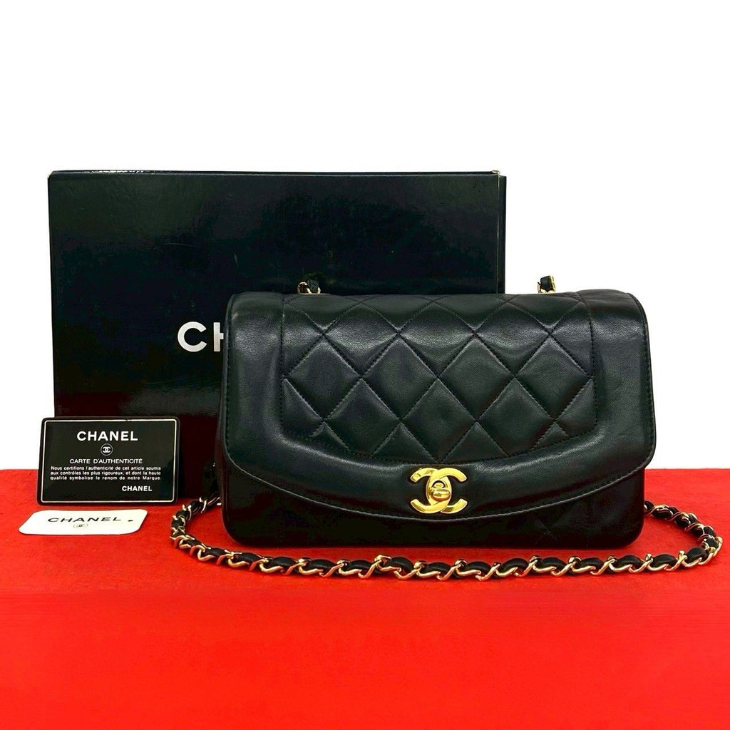 Chanel Card Diana CC Logo Lambskin Chain Shoulder Bag Black