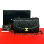 Chanel Card Diana CC Logo Lambskin Chain Shoulder Bag Black