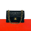 Chanel Quilted CC Logo Double Flap Lambskin Chain Shoulder Bag Black