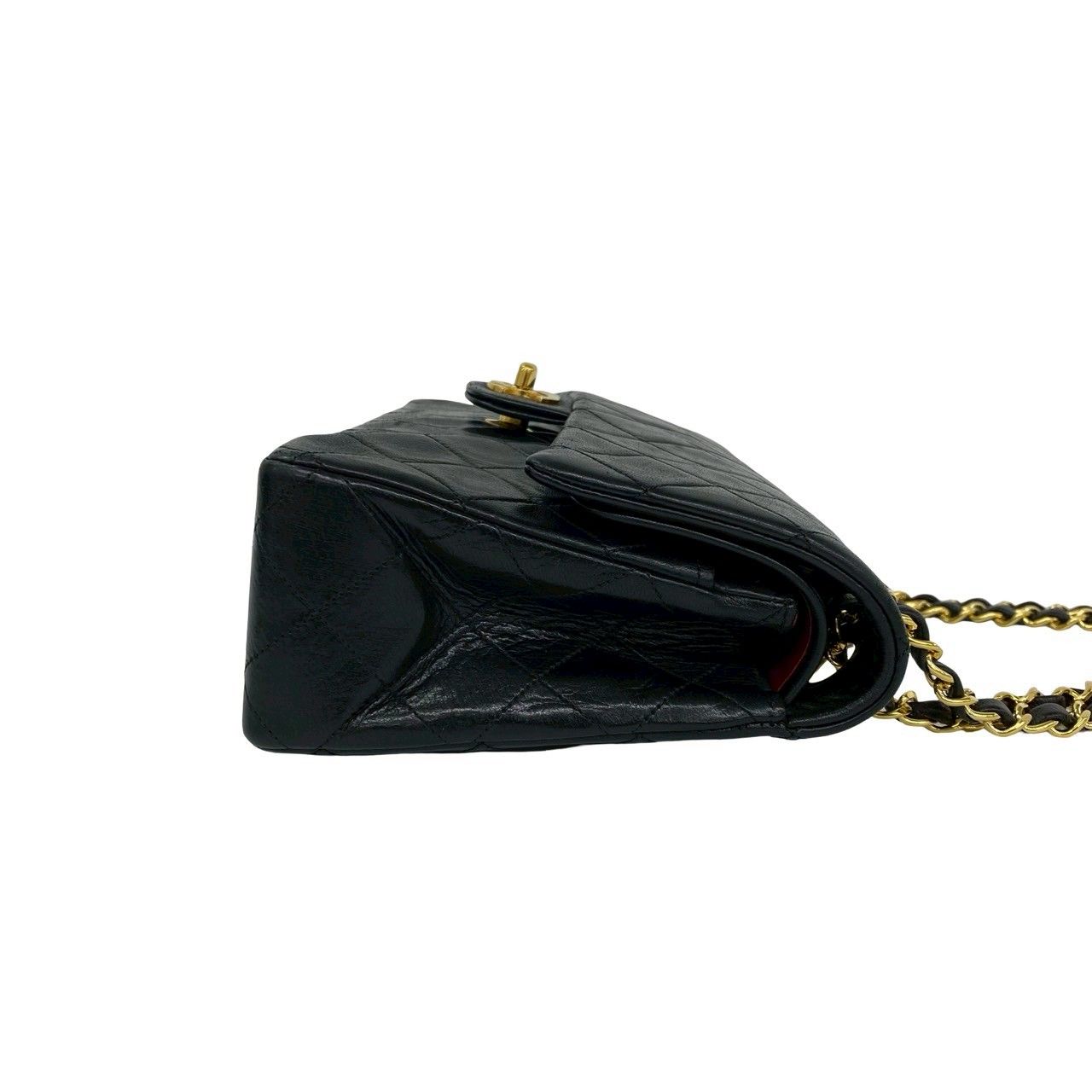 Chanel Quilted CC Logo Double Flap Lambskin Chain Shoulder Bag Black — view 6