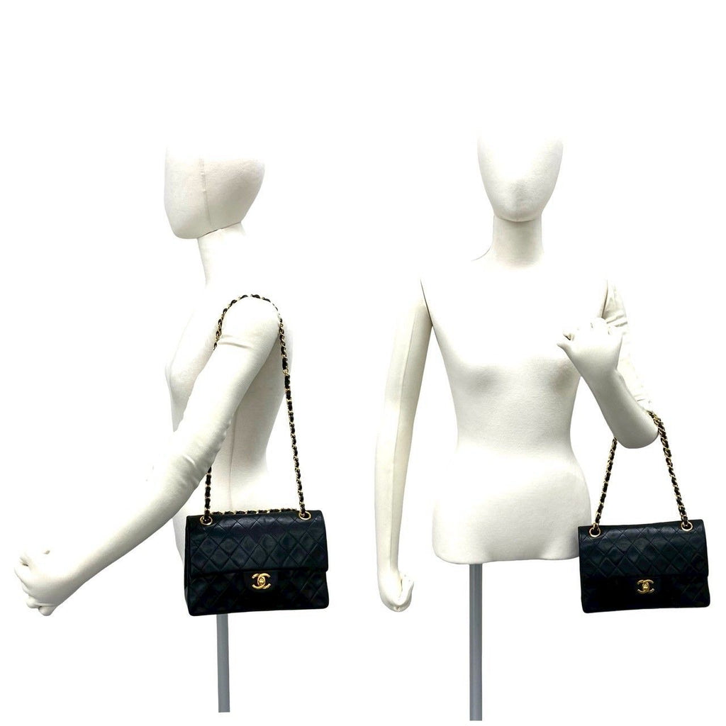 Chanel Quilted CC Logo Double Flap Lambskin Chain Shoulder Bag Black — view 2