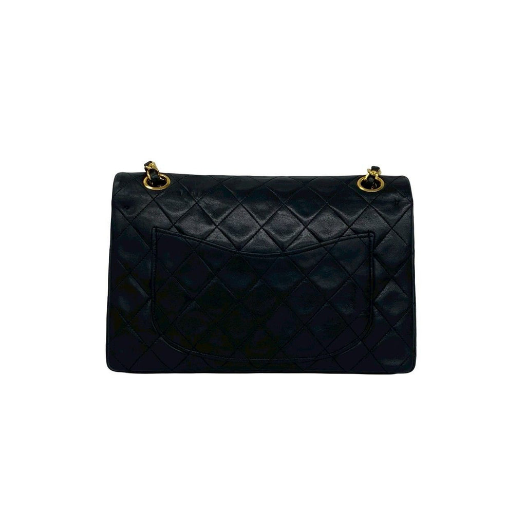 Chanel Quilted CC Logo Double Flap Lambskin Chain Shoulder Bag Black — view 3