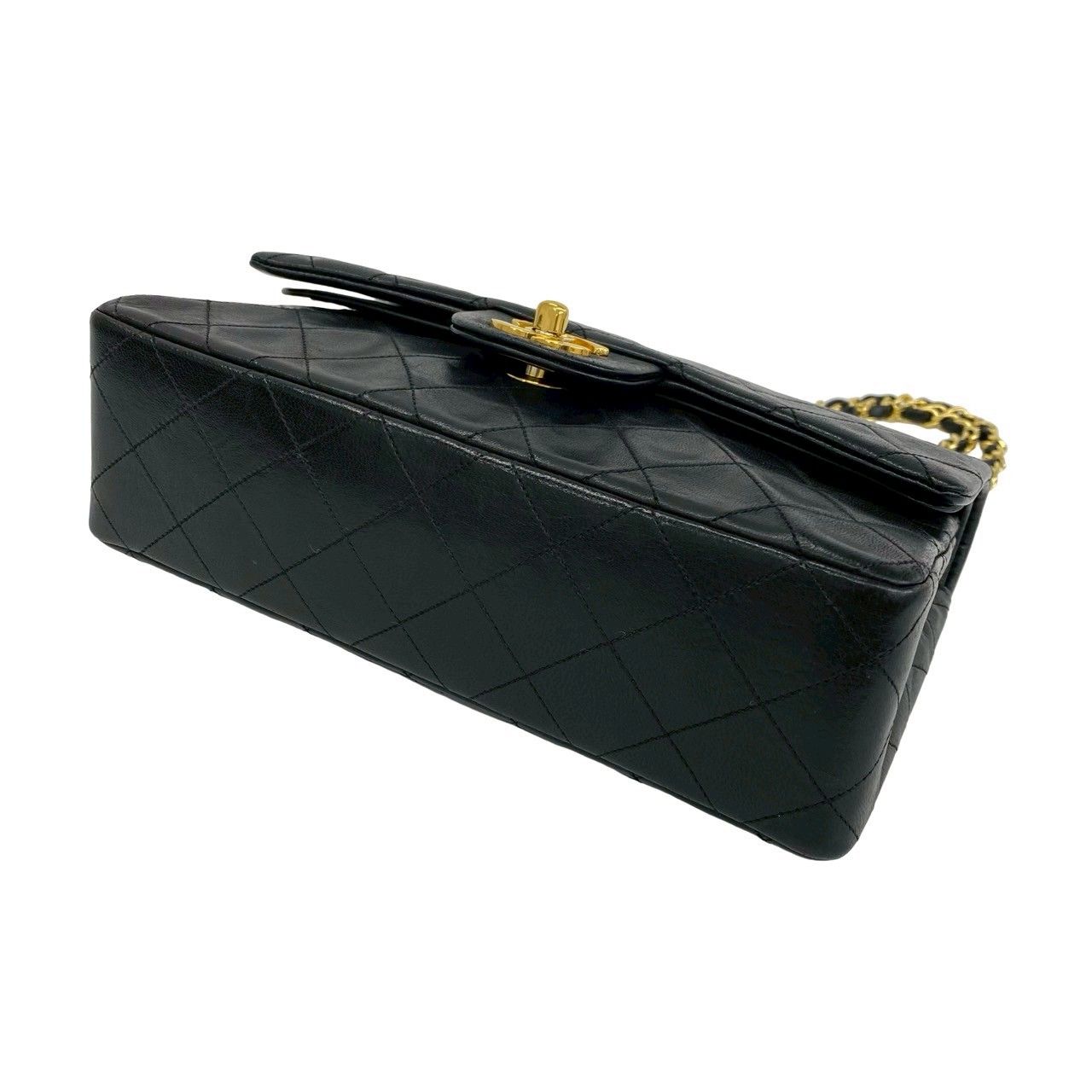 Chanel Quilted CC Logo Double Flap Lambskin Chain Shoulder Bag Black — view 8