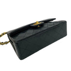 Chanel Quilted CC Logo Double Flap Lambskin Chain Shoulder Bag Black — view 7