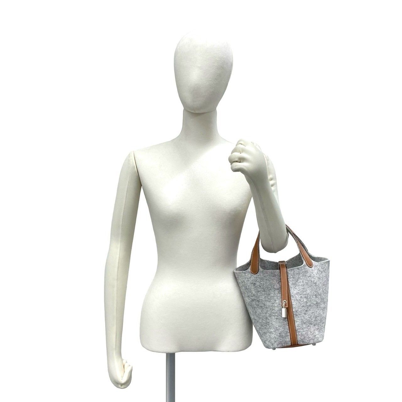 Hermes Picotin Lock PM Felt Swift Leather Handbag Gris Perle Gold with — view 2