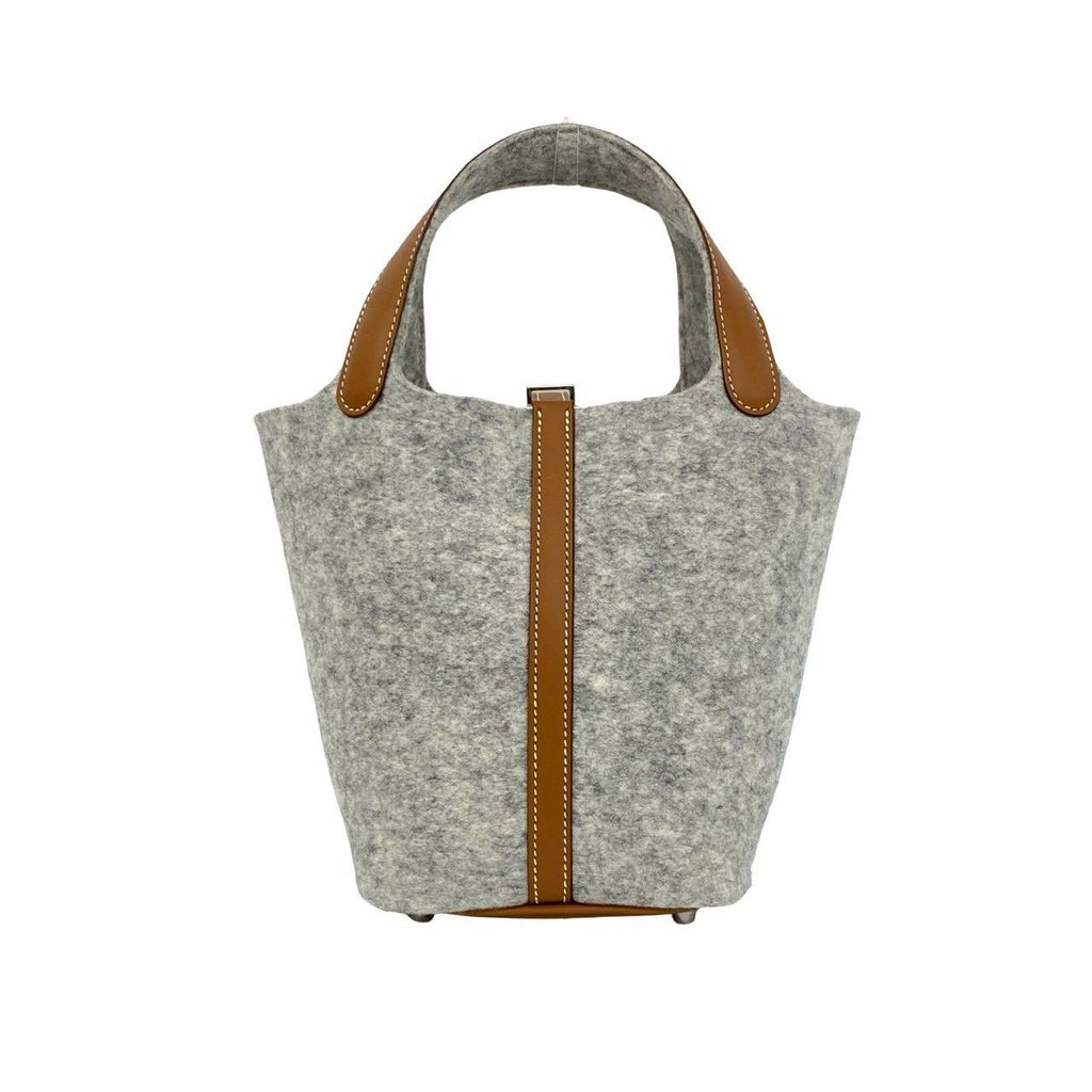 Hermes Picotin Lock PM Felt Swift Leather Handbag Gris Perle Gold with — view 3