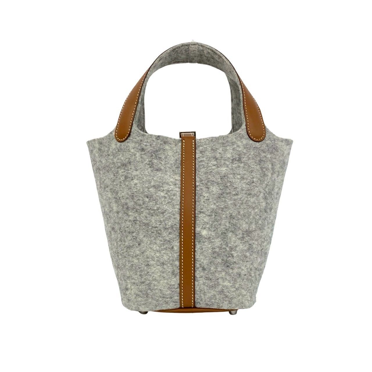 Hermes Picotin Lock PM Felt Swift Leather Handbag Gris Perle Gold with — view 3