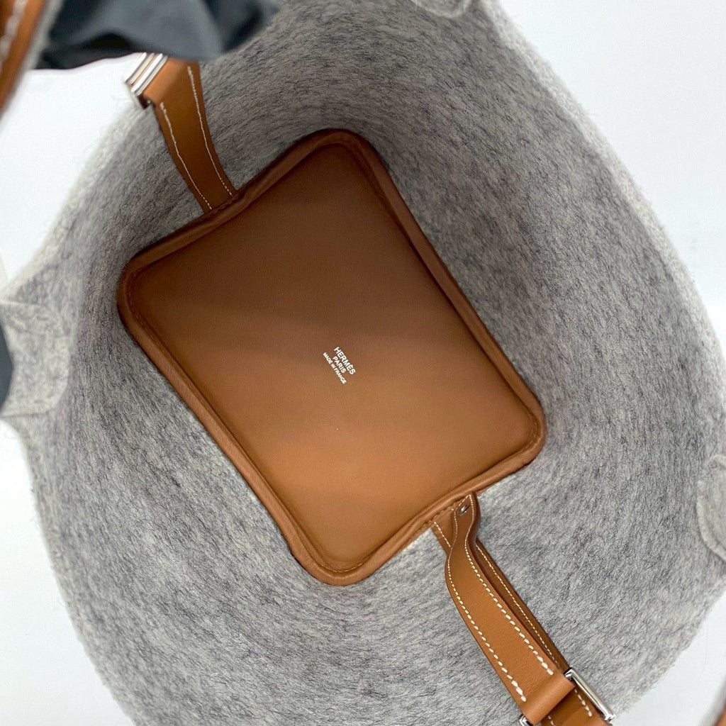 Hermes Picotin Lock PM Felt Swift Leather Handbag Gris Perle Gold with — view 9