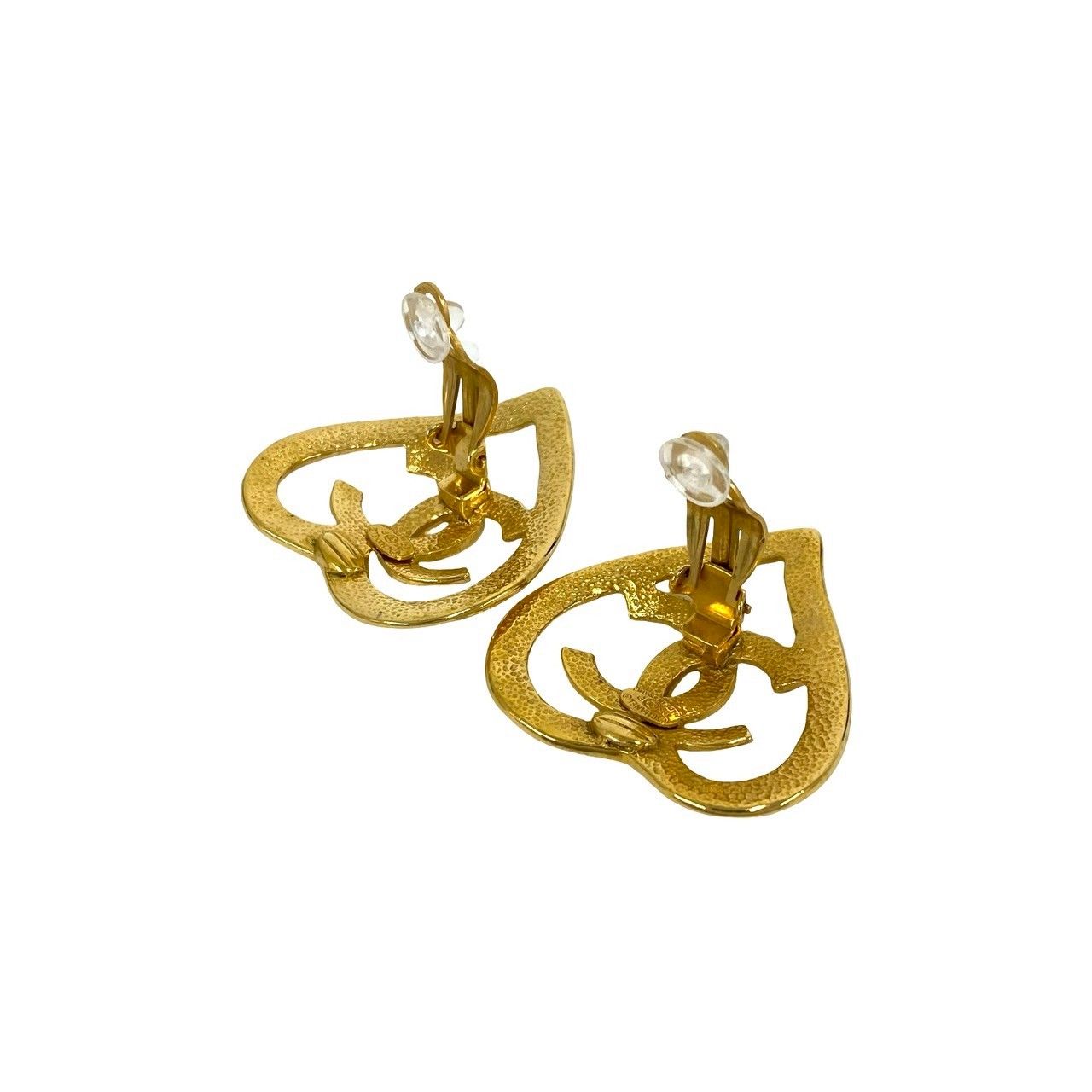Chanel With Rice Vintage CC Logo Heart Motif Earrings Gold — view 7