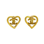 Chanel With Rice Vintage CC Logo Heart Motif Earrings Gold — view 6