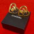 Chanel With Rice Vintage CC Logo Heart Motif Earrings Gold