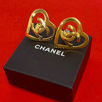 Chanel With Rice Vintage CC Logo Heart Motif Earrings Gold