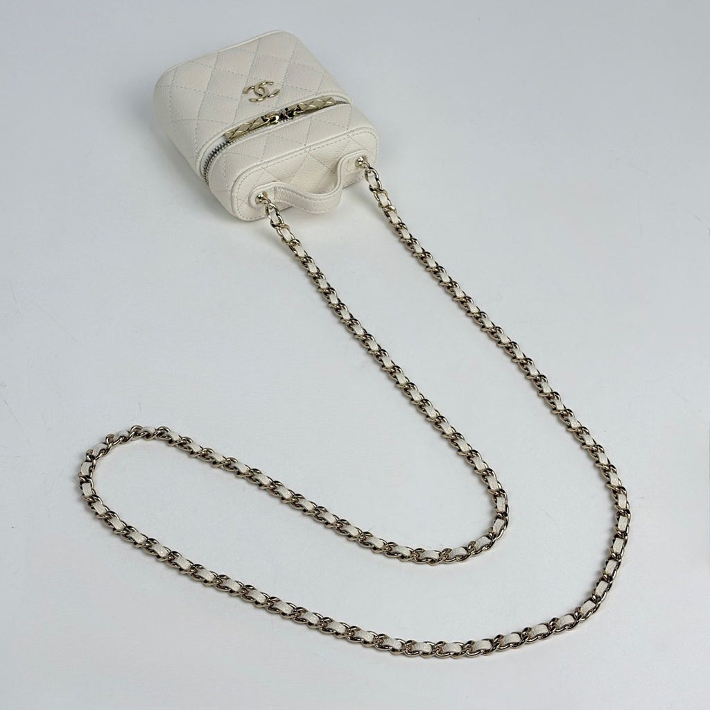 Chanel CC Logo Small Bunny Shoulder Bag Quilted Caviar Leather White — view 7
