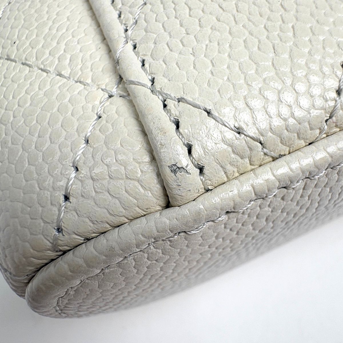 Chanel CC Logo Small Bunny Shoulder Bag Quilted Caviar Leather White — view 3