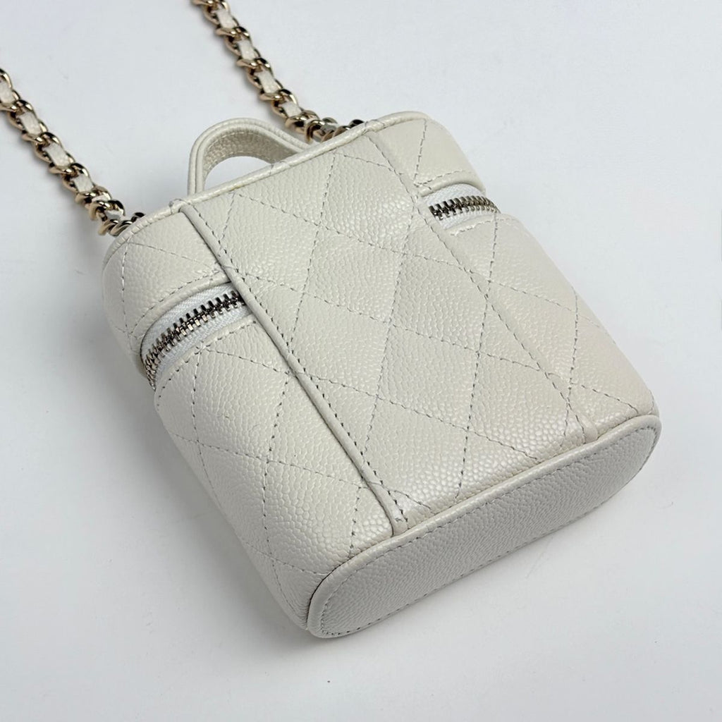 Chanel CC Logo Small Bunny Shoulder Bag Quilted Caviar Leather White — view 2