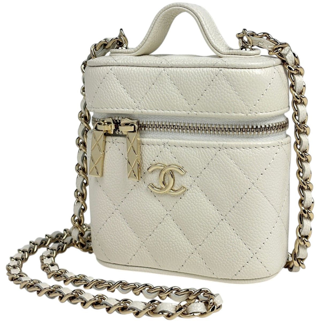 Chanel CC Logo Small Bunny Shoulder Bag Quilted Caviar Leather White