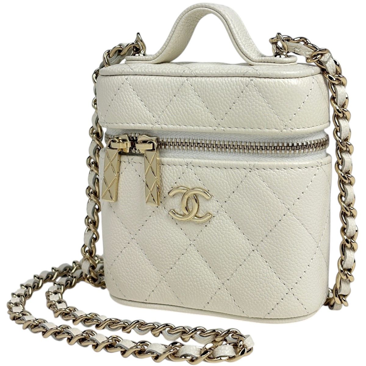 Chanel CC Logo Small Bunny Shoulder Bag Quilted Caviar Leather White