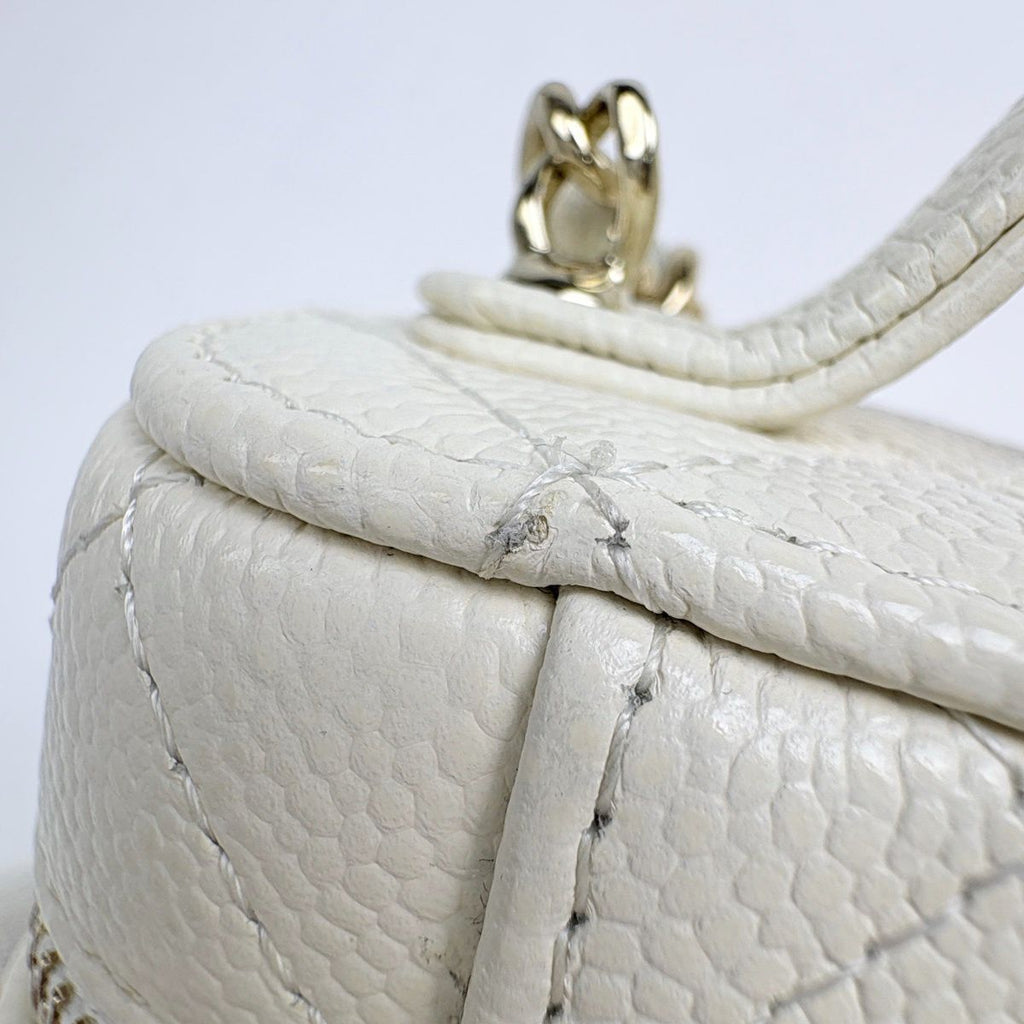 Chanel CC Logo Small Bunny Shoulder Bag Quilted Caviar Leather White — view 5