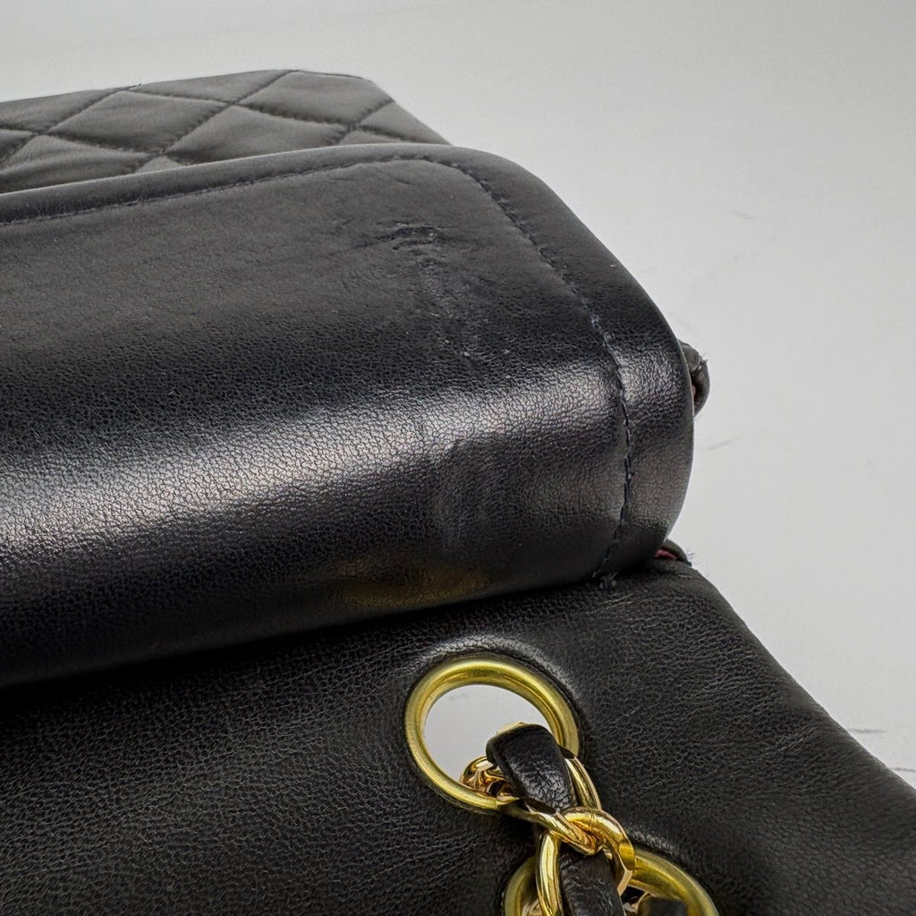 Chanel Quilted Double Flap Chain Shoulder Bag CC Logo Leather Black — view 9