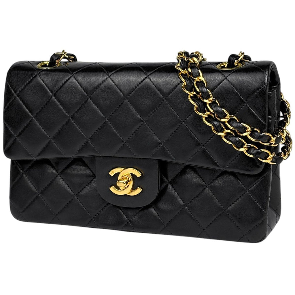 Chanel Quilted Double Flap Chain Shoulder Bag CC Logo Leather Black