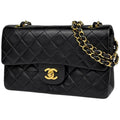 Chanel Quilted Double Flap Chain Shoulder Bag CC Logo Leather Black