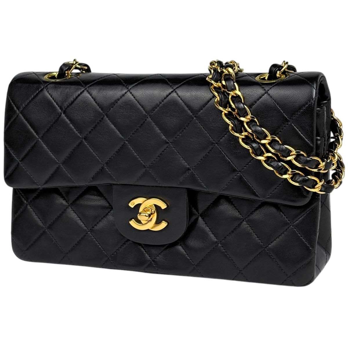 Chanel Quilted Double Flap Chain Shoulder Bag CC Logo Leather Black