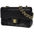 Chanel Quilted Double Flap Chain Shoulder Bag CC Logo Leather Black