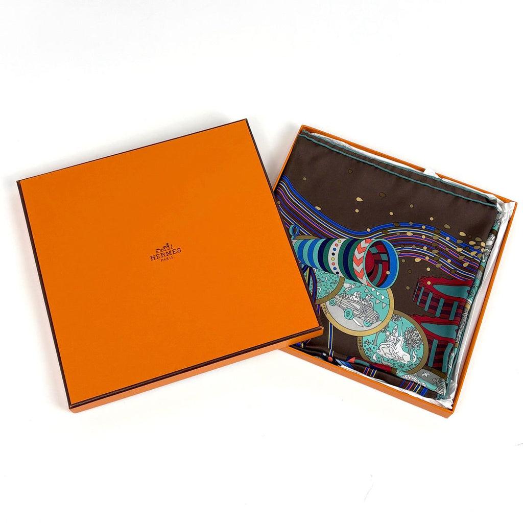 Hermes Carre 90 le Laboratoire du Temps Time Laboratory Scarf Silk Brown — view 5