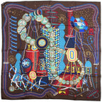 Hermes Carre 90 le Laboratoire du Temps Time Laboratory Scarf Silk Brown