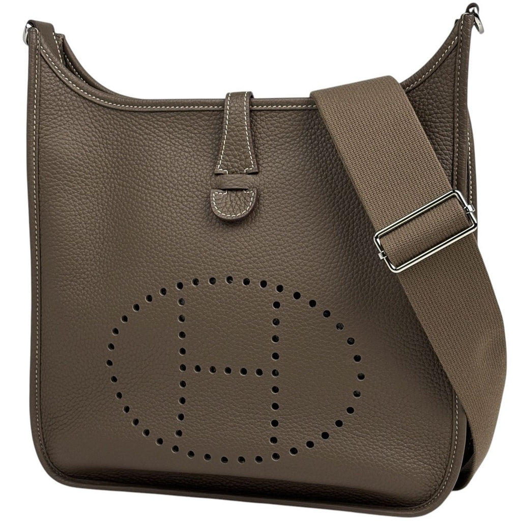 Hermes Evelyne 3 PM Perforated Logo Shoulder Bag Taurillon Clemence Etoupe