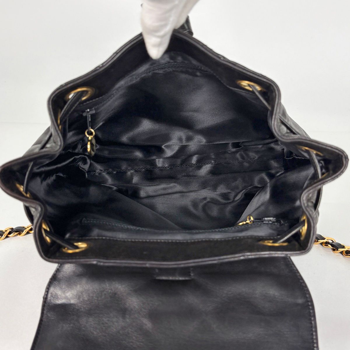Chanel CC Logo Backpack Chain Leather Black — view 9