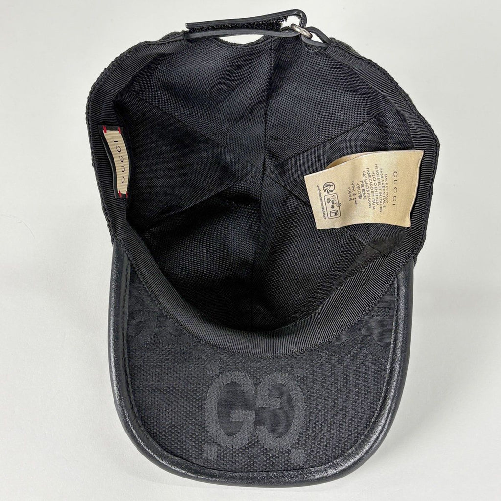 Gucci Jumbo GG Baseball Cap Hat Cotton Leather Black — view 3