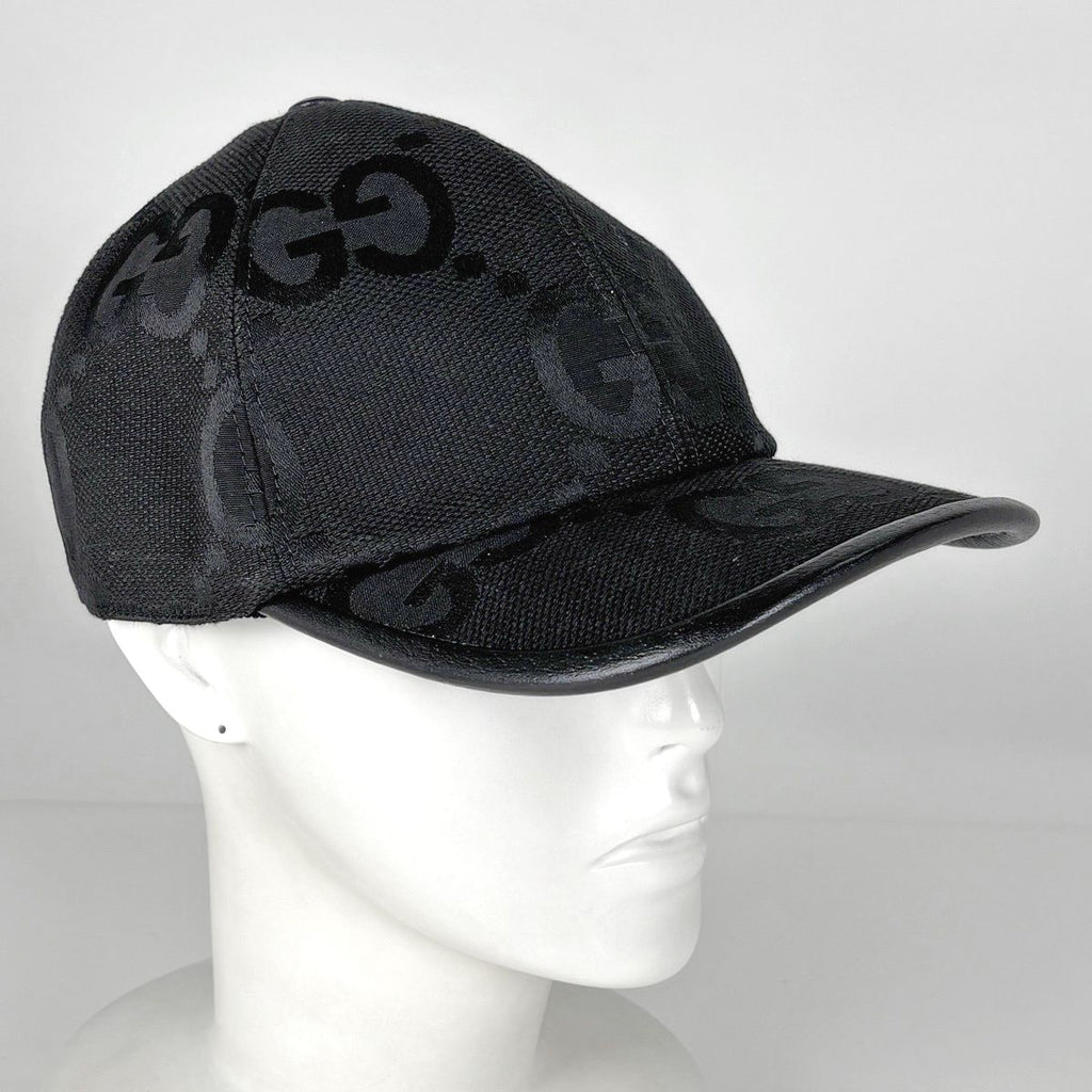 Gucci Jumbo GG Baseball Cap Hat Cotton Leather Black — view 6