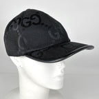 Gucci Jumbo GG Baseball Cap Hat Cotton Leather Black — view 6