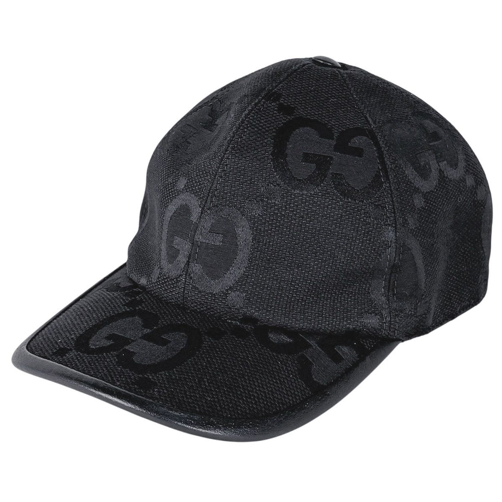 Gucci Jumbo GG Baseball Cap Hat Cotton Leather Black