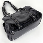 Chanel CC Logo Chain Shoulder Bag Enamel Patent Leather Black — view 2