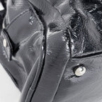 Chanel CC Logo Chain Shoulder Bag Enamel Patent Leather Black — view 3
