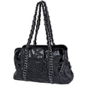 Chanel CC Logo Chain Shoulder Bag Enamel Patent Leather Black
