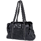 Chanel CC Logo Chain Shoulder Bag Enamel Patent Leather Black