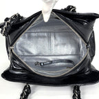 Chanel CC Logo Chain Shoulder Bag Enamel Patent Leather Black — view 9