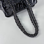Chanel CC Logo Chain Shoulder Bag Enamel Patent Leather Black — view 6